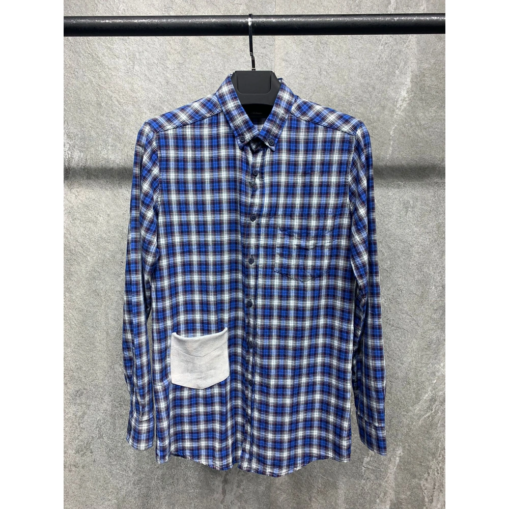 Erkek Cep Detaylı Mavi Ekose Gömlek