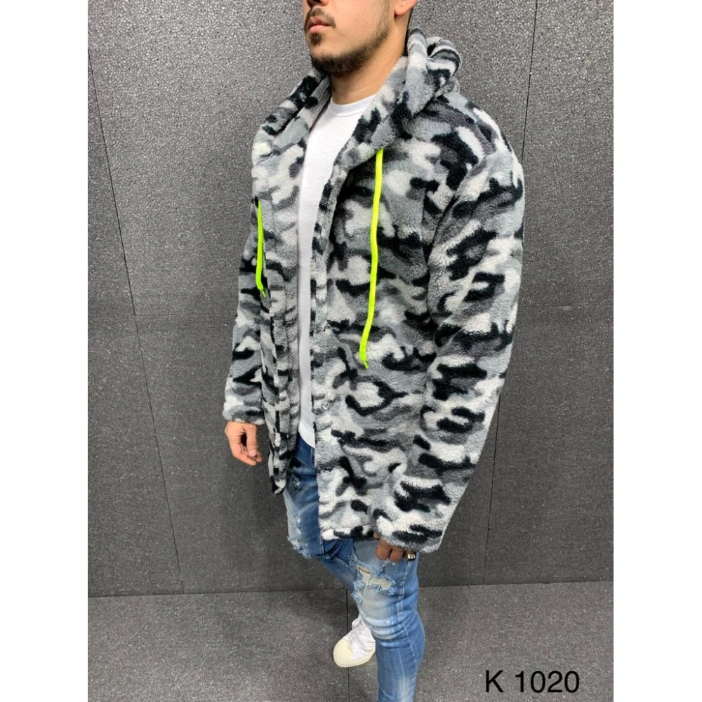 Erkek Kamuflaj Desenli Kapşonlu Polar