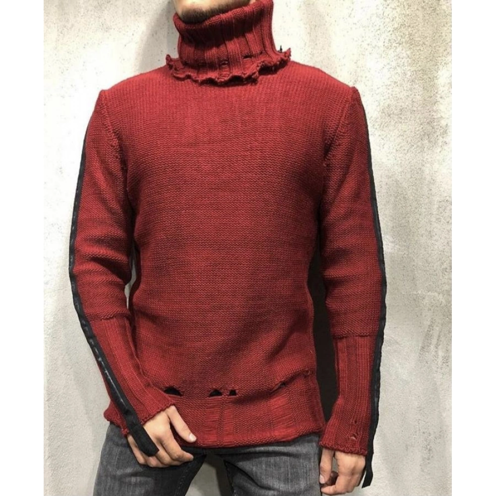 Erkek Kırmızı Boğazlı Trend Kazak