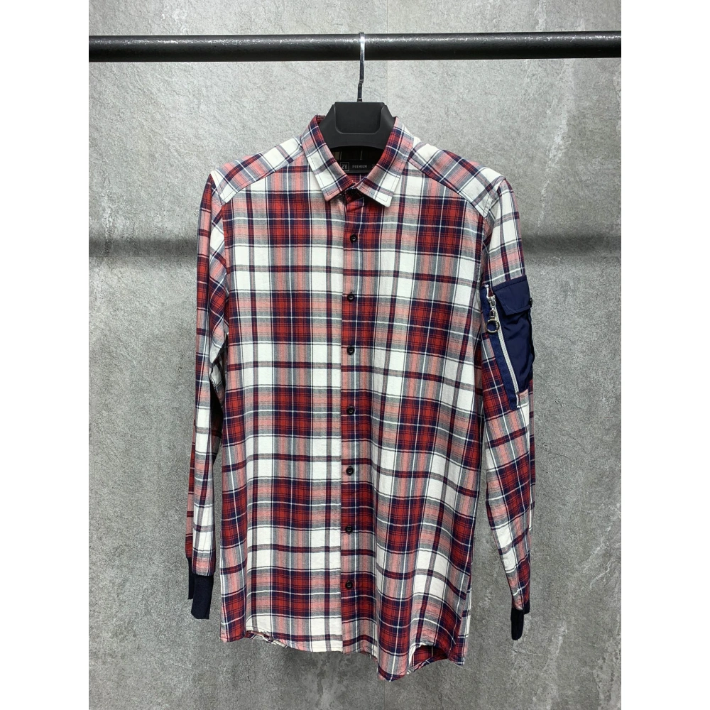 Erkek Kırmızı Kareli Cep Detaylı Gömlek