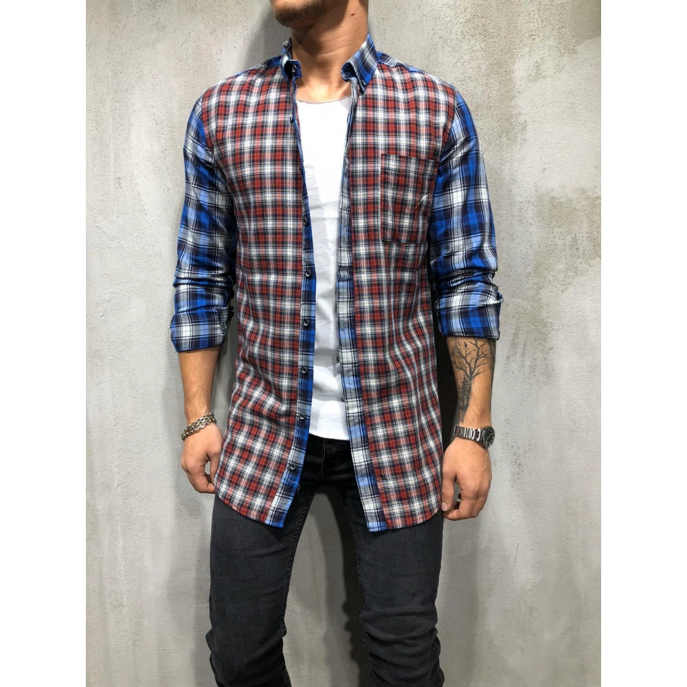 Erkek Mavi-Kırmızı Gömlek
