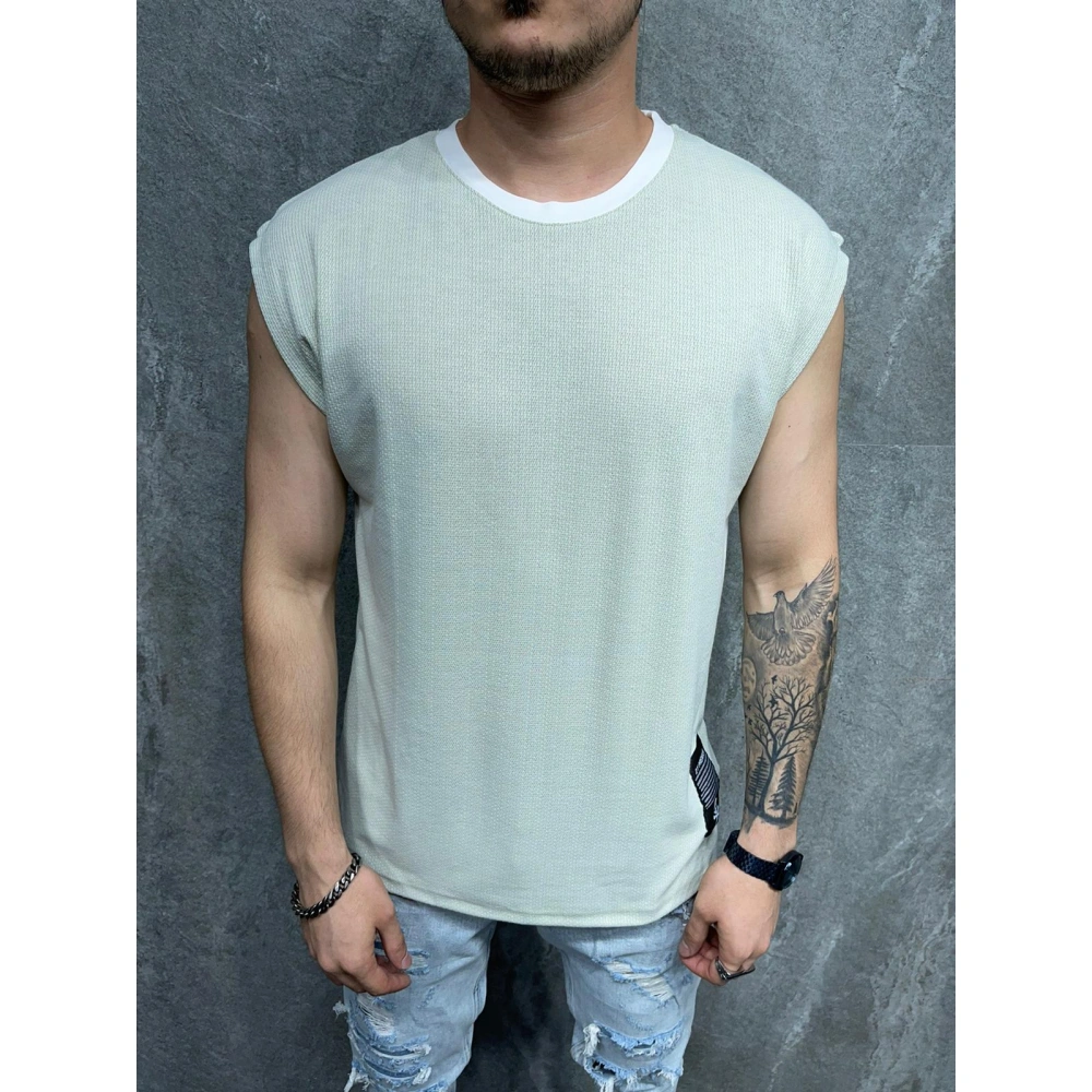 Erkek Mint Sıfır Kol Tshirt