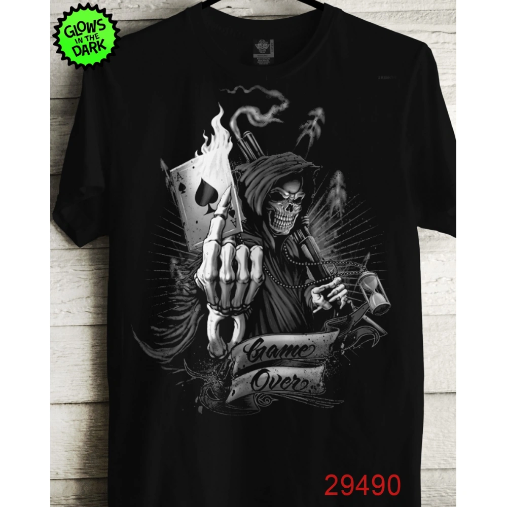 Erkek İskelet Game Over Baskılı T-shirt