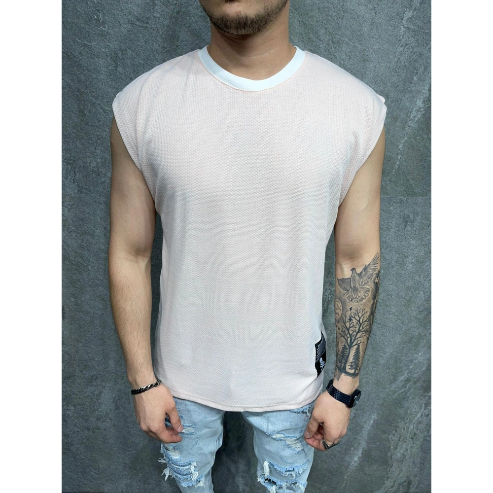 Erkek Salmon Pink Sıfır Kol Tshirt