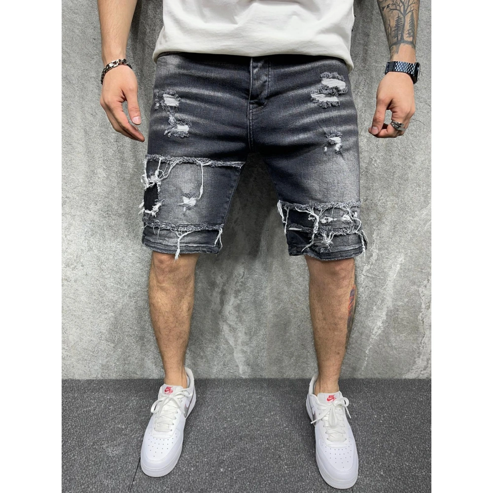 Erkek Siyah Detaylı Kot Şort