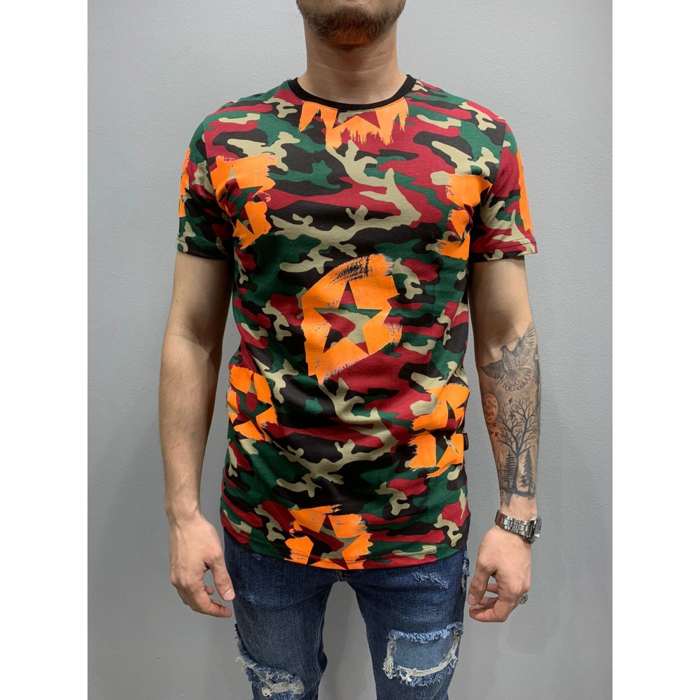 Erkek Turuncu Yıldızlı Kamuflaj T-shirt