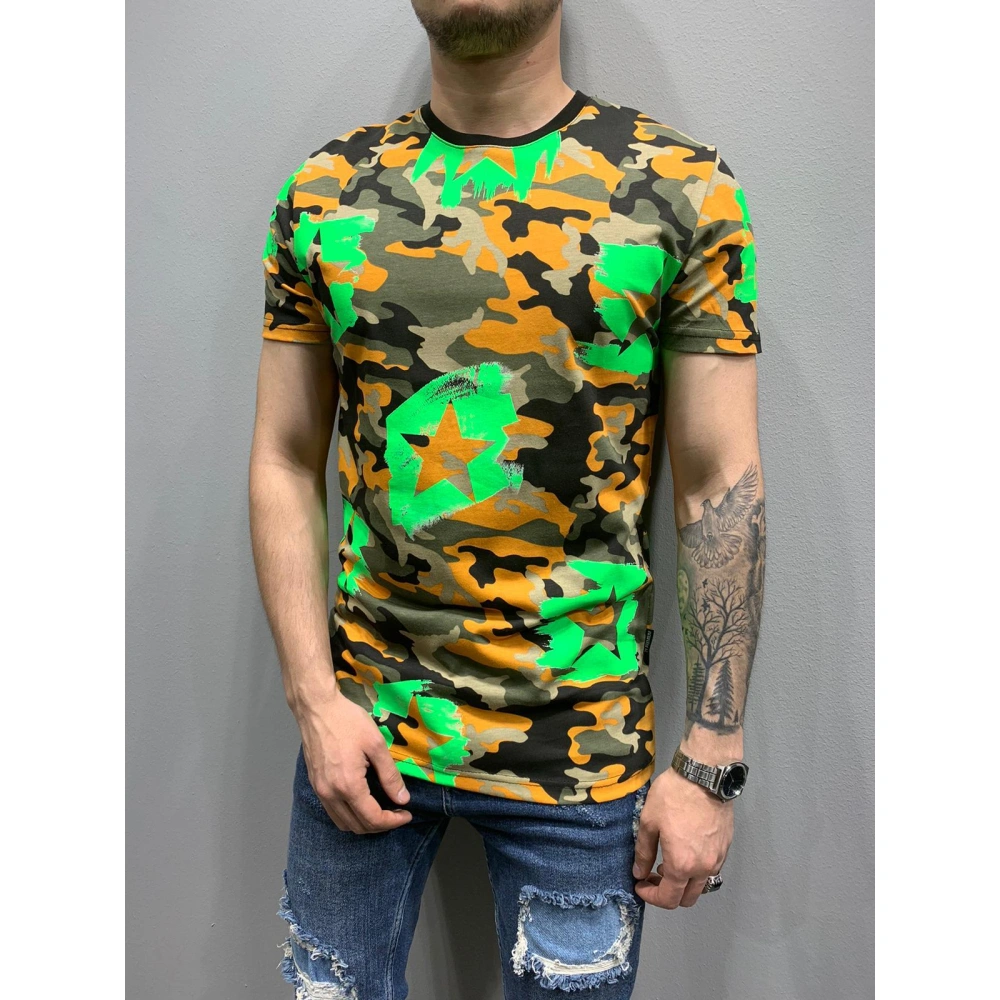 Erkek Yeşil Yıldızlı Kamuflaj T-shirt