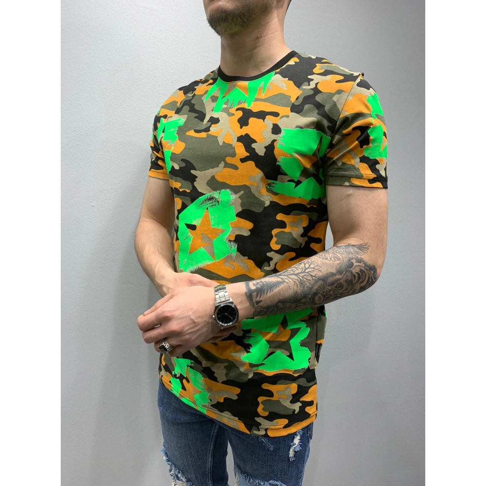 Erkek Yeşil Yıldızlı Kamuflaj T-shirt