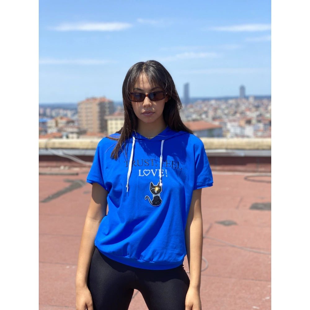 Jerry Mavi Kapşonlu Kadın Tshirt