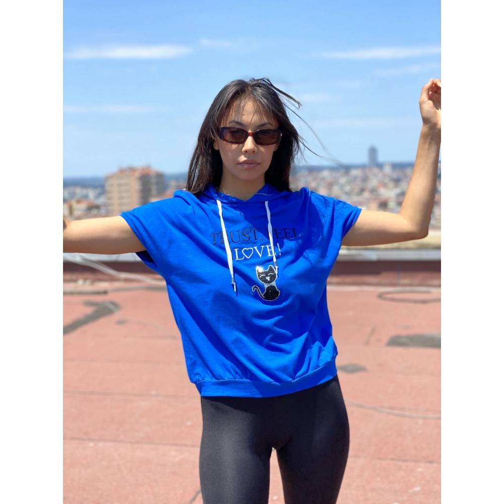 Jerry Mavi Kapşonlu Kadın Tshirt