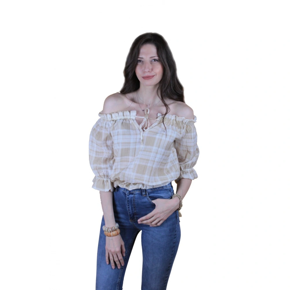Jocasta Kadın Bej Fırfırlı Bluz