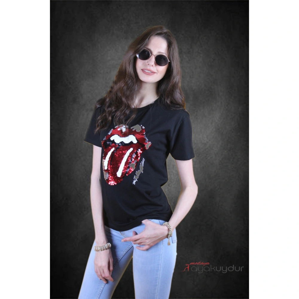 Josephine Kadın Siyah Baskılı T-shirt