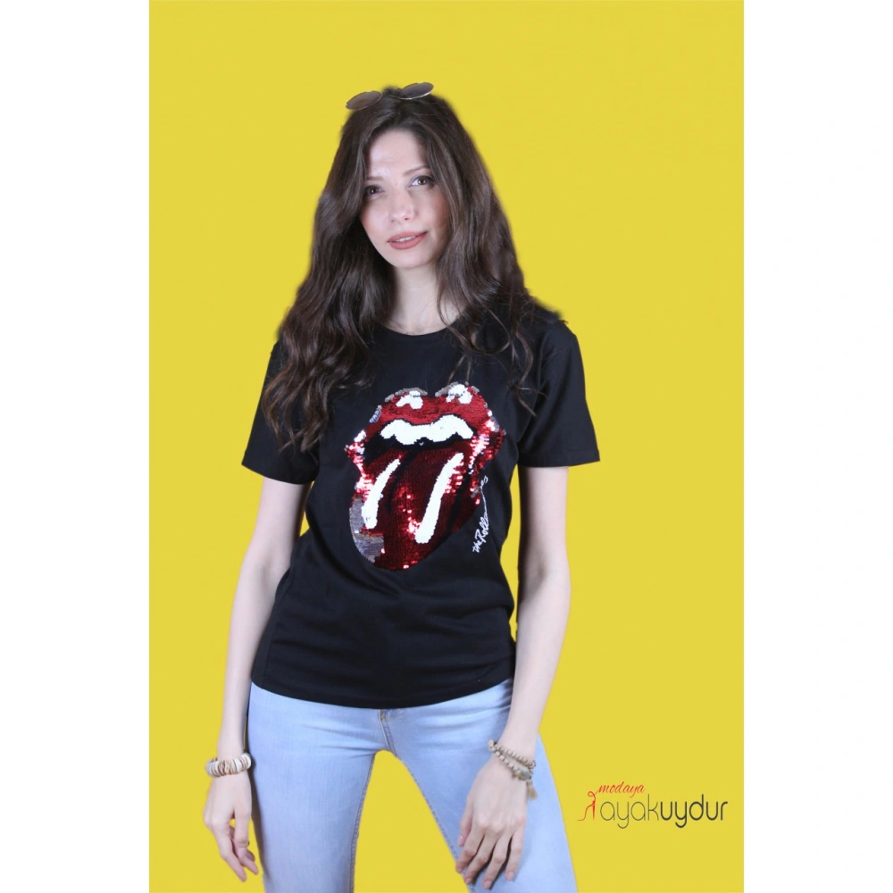 Josephine Kadın Siyah Baskılı T-shirt