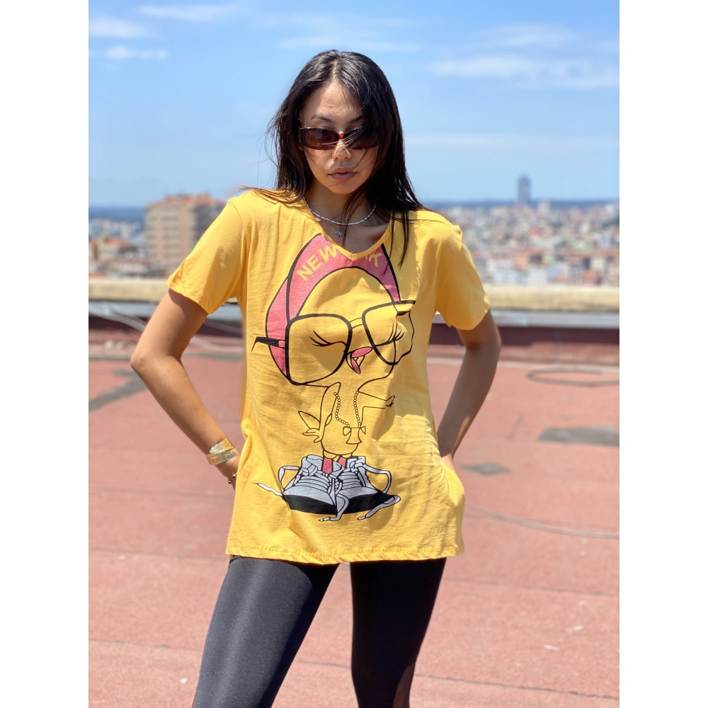 Joy Kadın Sarı Baskılı T-shirt