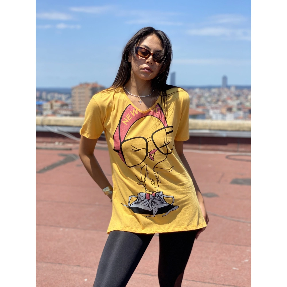 Joy Kadın Sarı Baskılı T-shirt