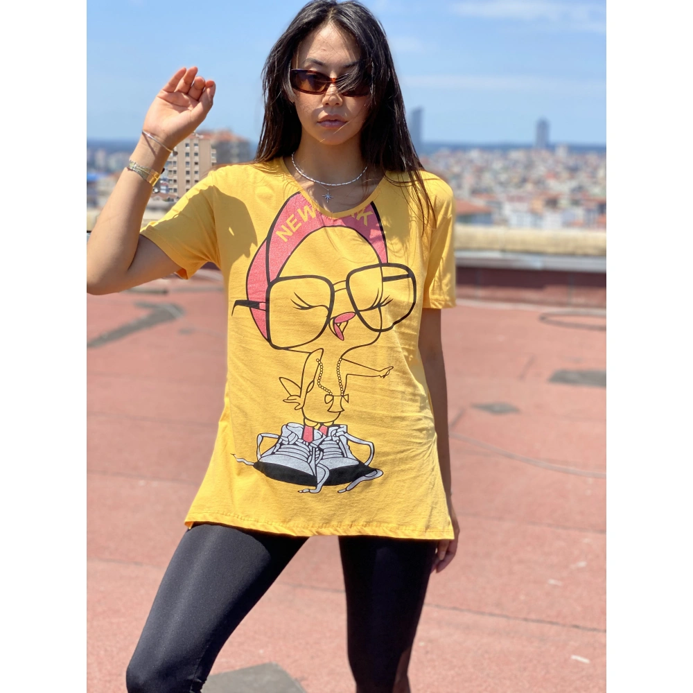 Joy Kadın Sarı Baskılı T-shirt