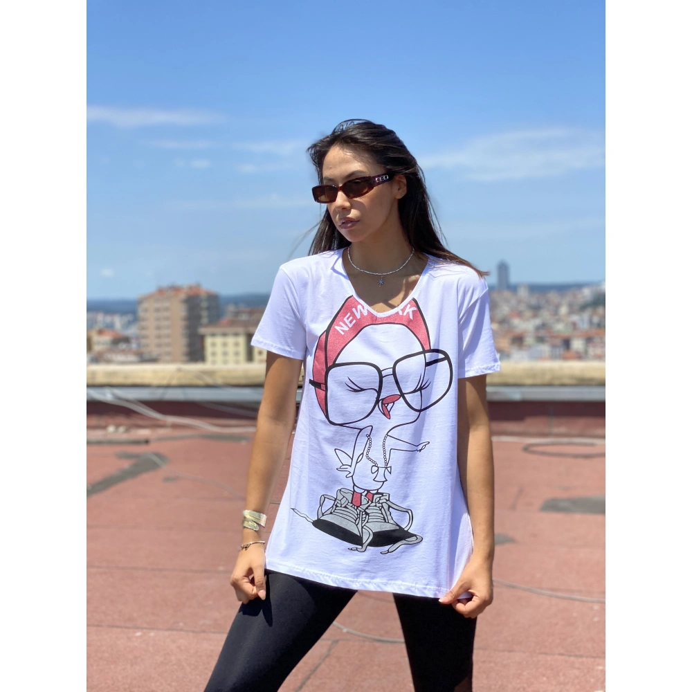 Joyce Kadın Beyaz Baskılı T-shirt