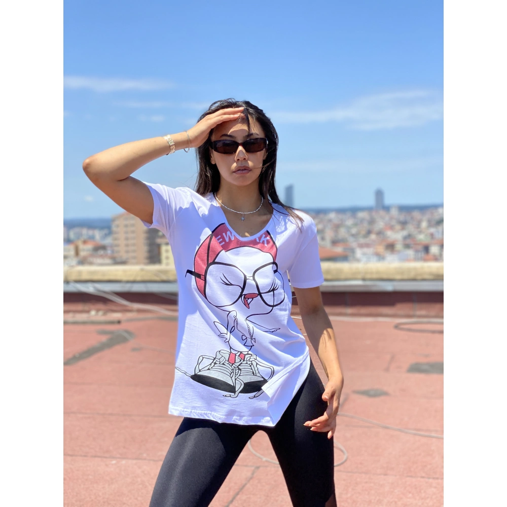 Joyce Kadın Beyaz Baskılı T-shirt