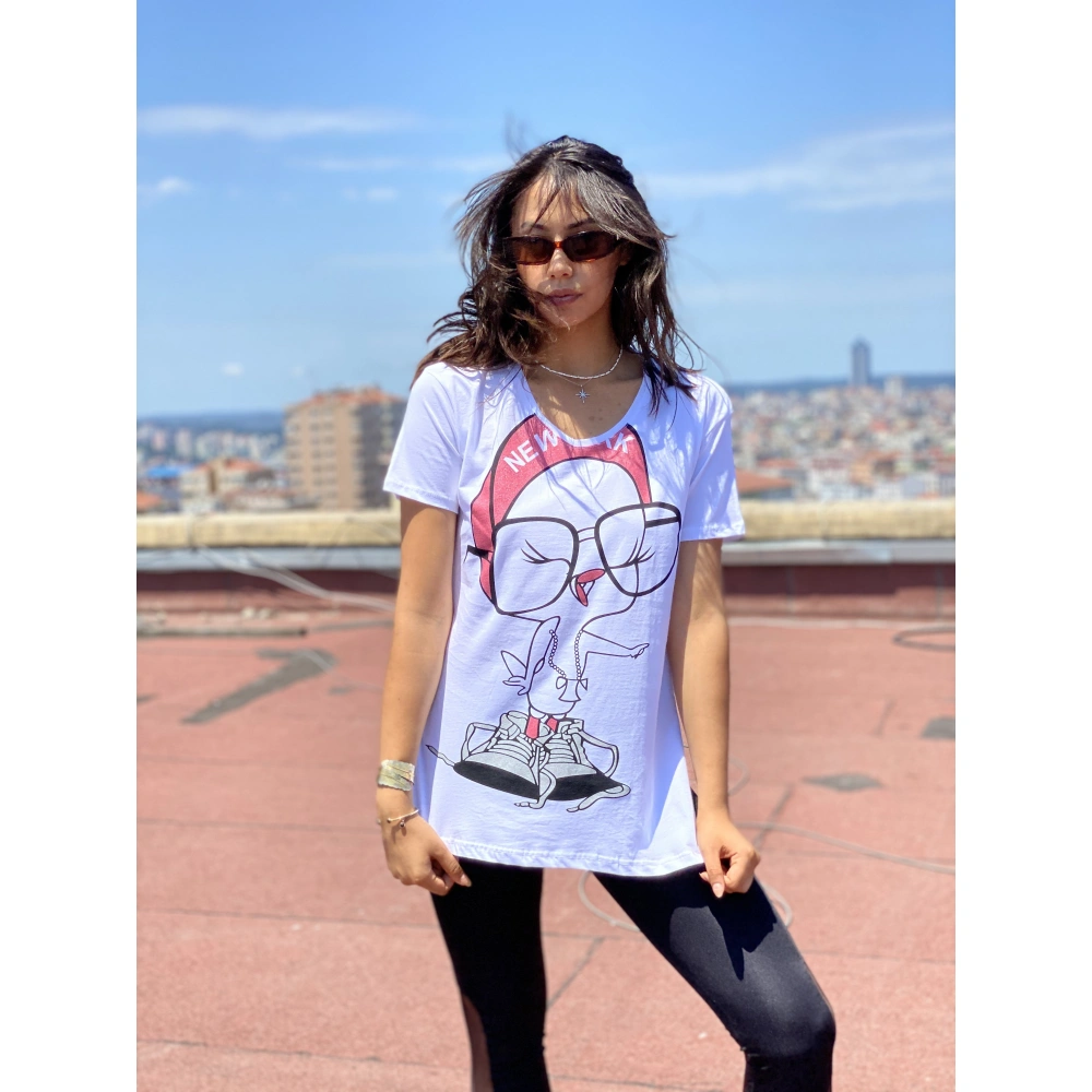 Joyce Kadın Beyaz Baskılı T-shirt