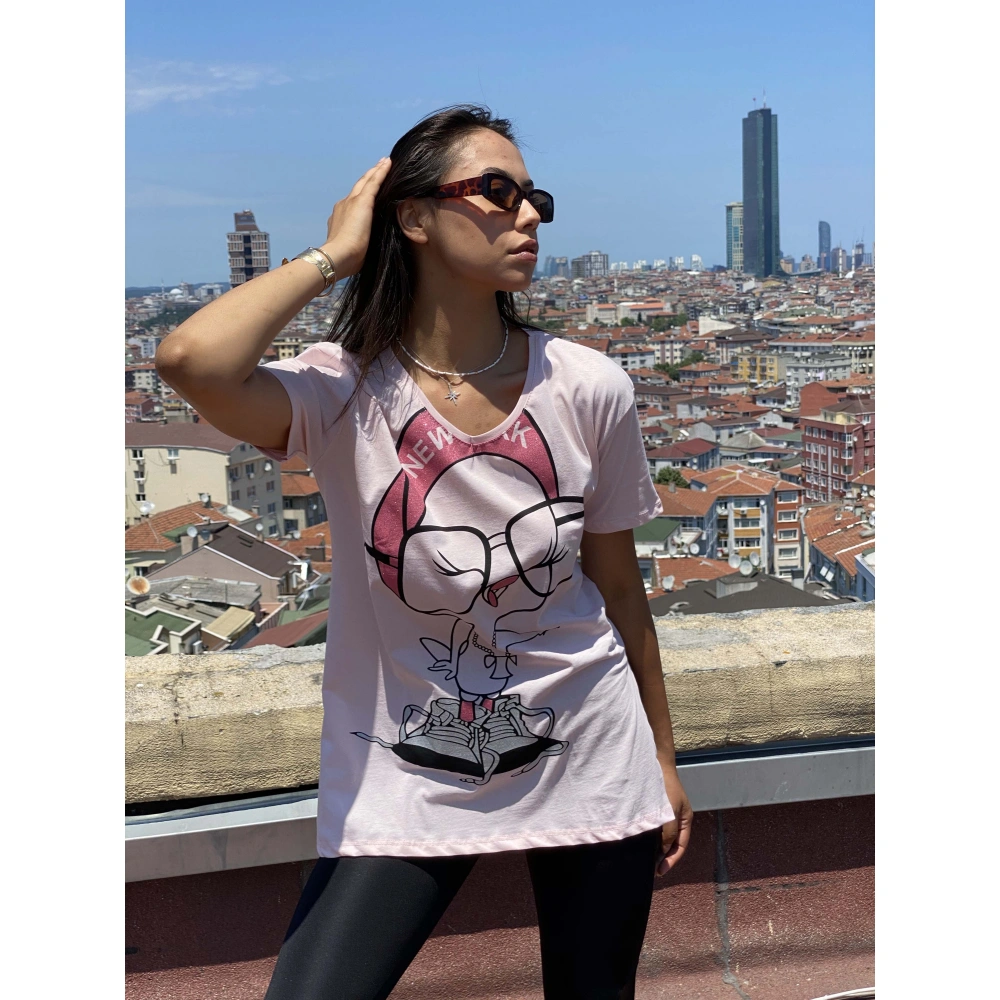 Joyce Kadın Pembe Baskılı T-shirt