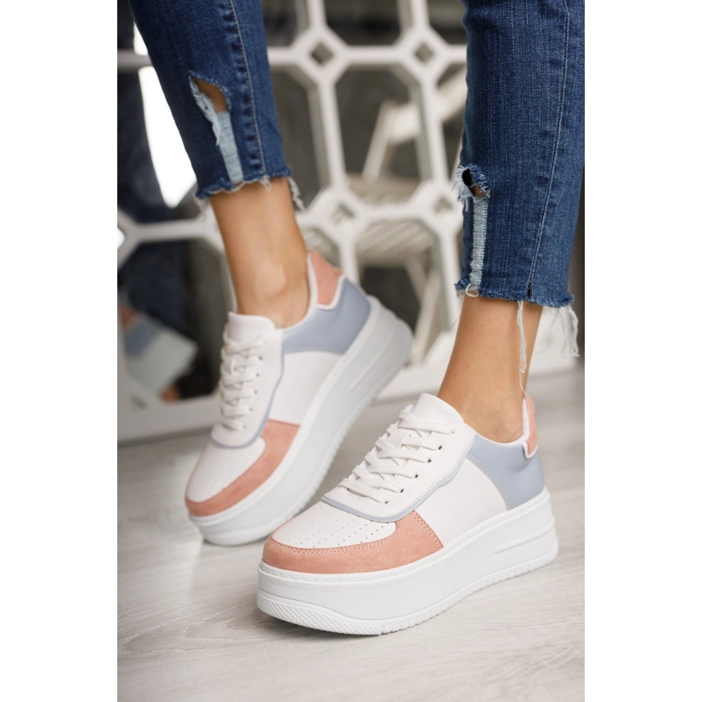 Kadın Beyaz-Mavi-Pembe Spor Ayakkabı