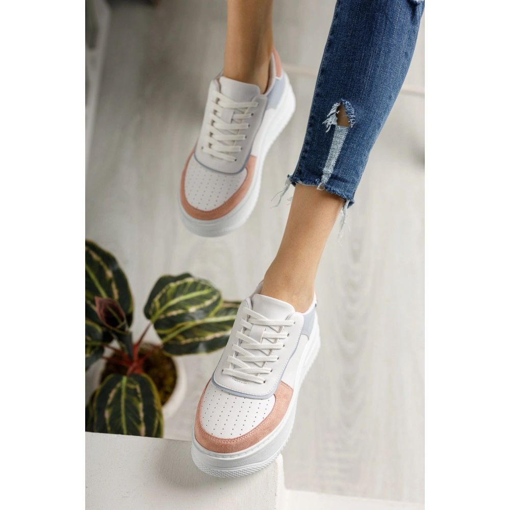 Kadın Beyaz-Mavi-Pembe Spor Ayakkabı