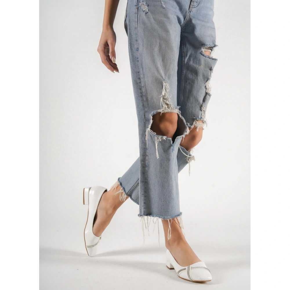 Kadın Beyaz Taşlı Babet