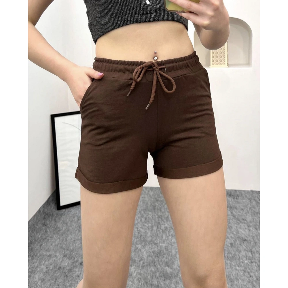 Kadın Kahverengi Penye Şort