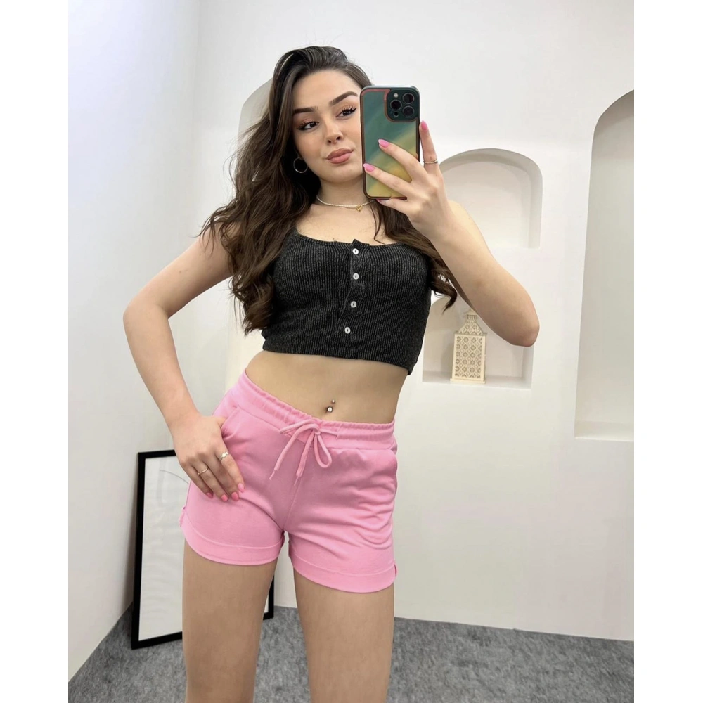 Kadın Pembe Penye Şort