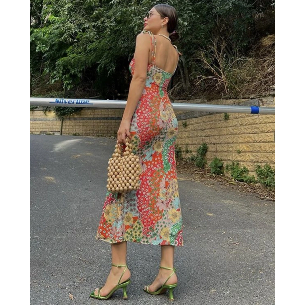 Kadın Renkli İnce Askılı Elbise