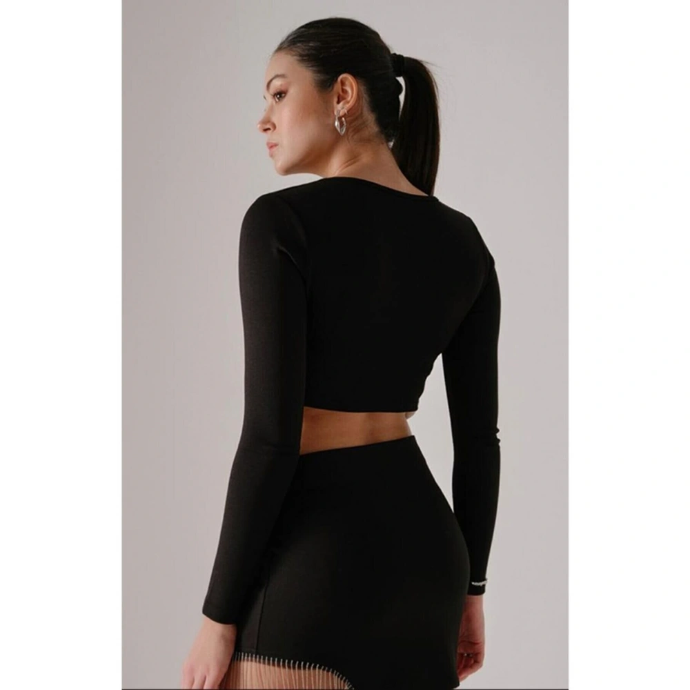 Kadın Siyah Zincir Detaylı Etek Bluz Takım