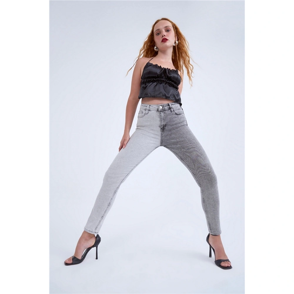 Kadın Yüksek Bel Likralı Jean Pantolon