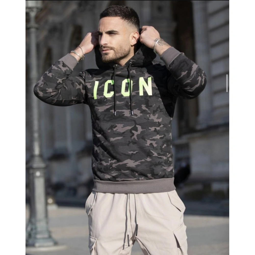 Kamuflaj Desenli Kapüşonlu Erkek Sweatshirt
