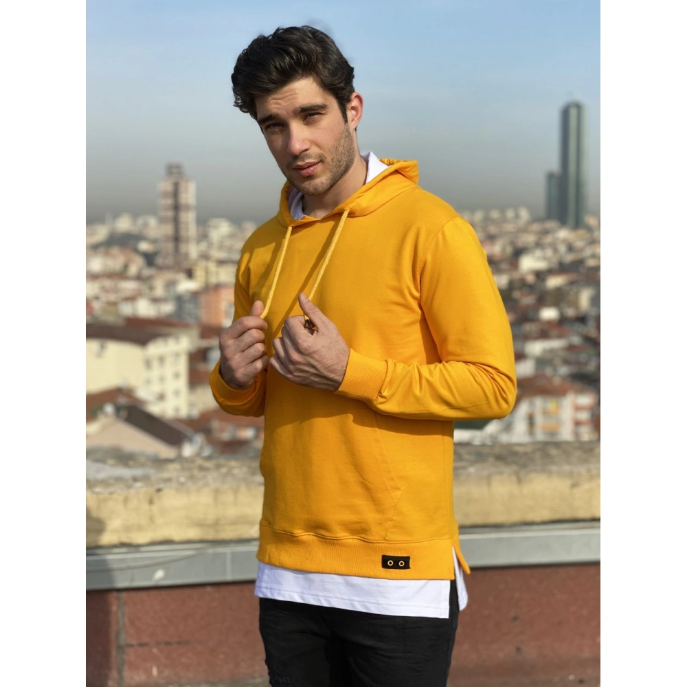 Mike Erkek Sarı Kapşonlu Sweatshirt