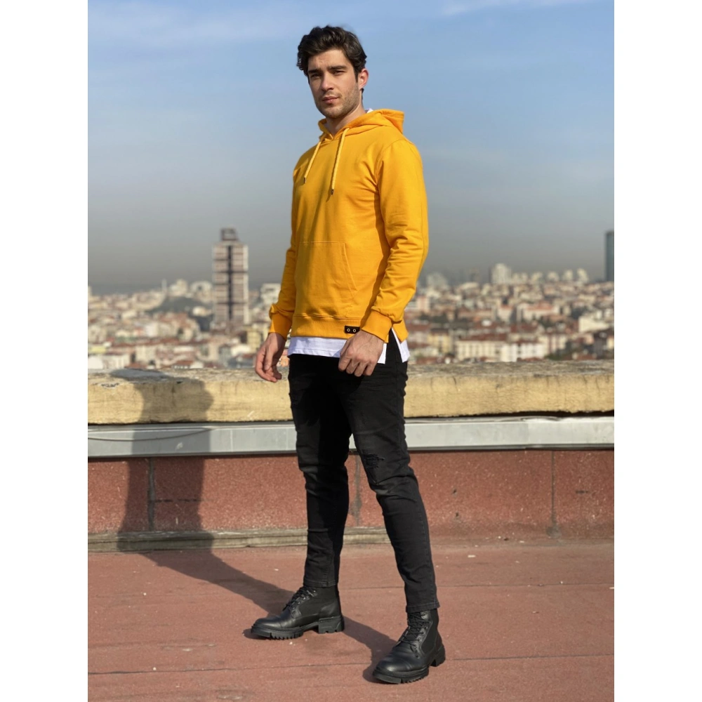 Mike Erkek Sarı Kapşonlu Sweatshirt