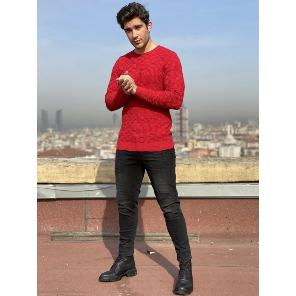 Pal Erkek Kırmızı Triko Kazak