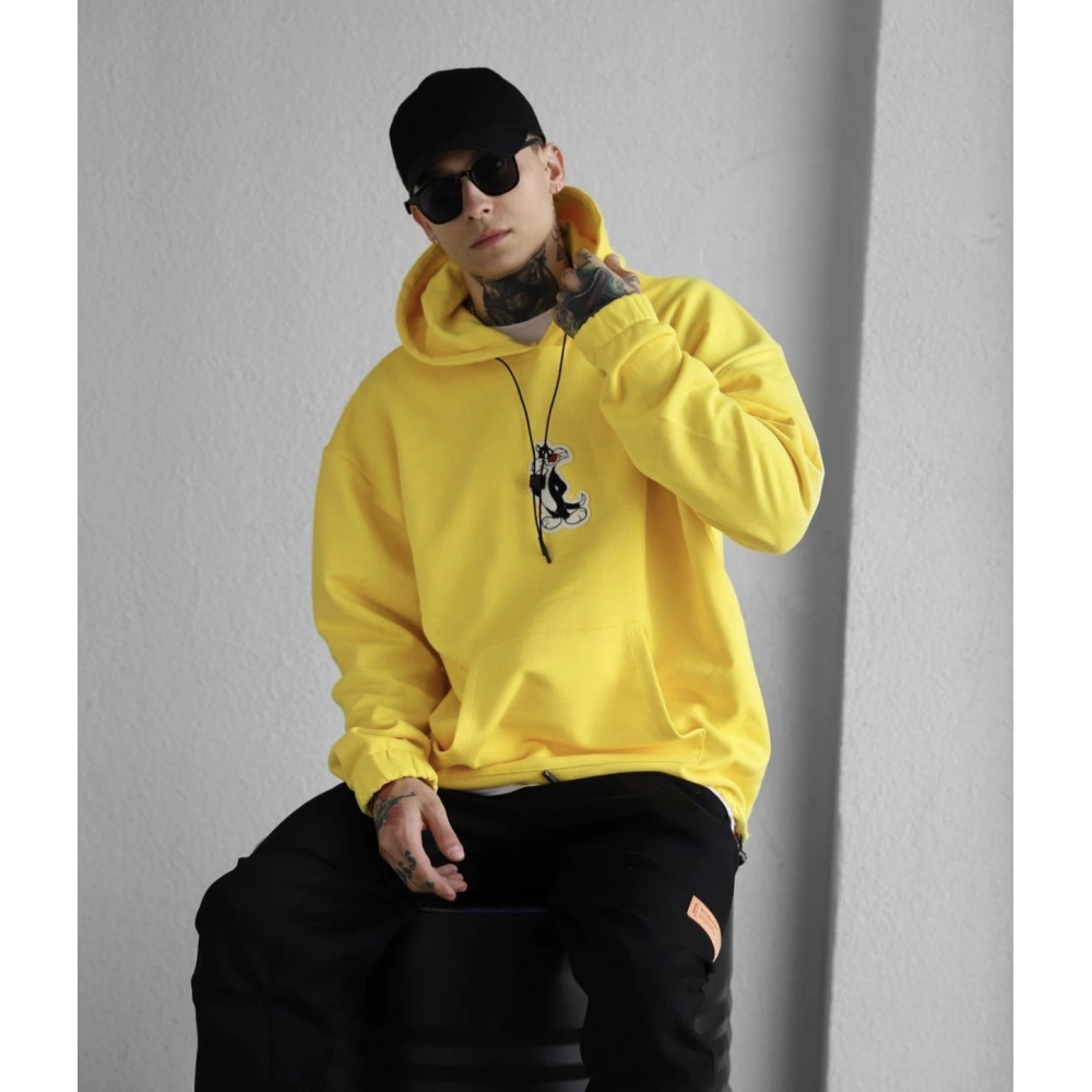 Sarı Kapüşonlu Erkek Sweatshirt