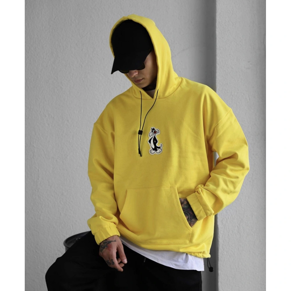 Sarı Kapüşonlu Erkek Sweatshirt