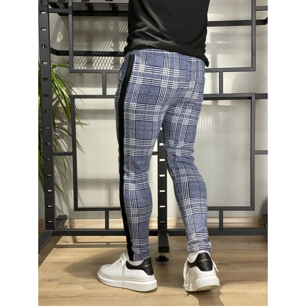 Shaun Erkek Mavi Jogger Kareli Pantolon