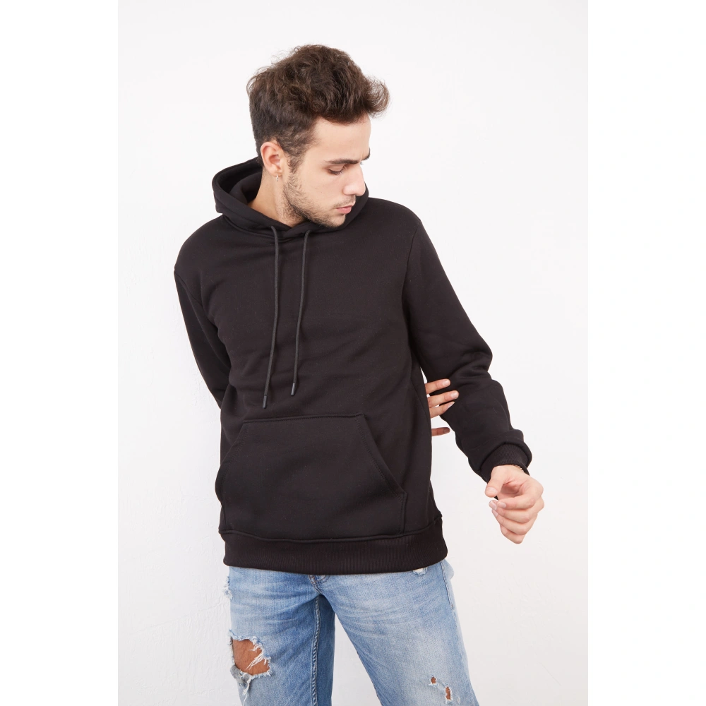 Siyah Kapüşonlu Erkek Sweatshirt