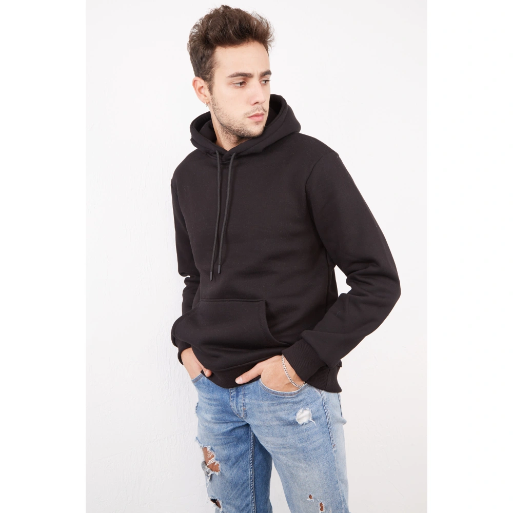 Siyah Kapüşonlu Erkek Sweatshirt