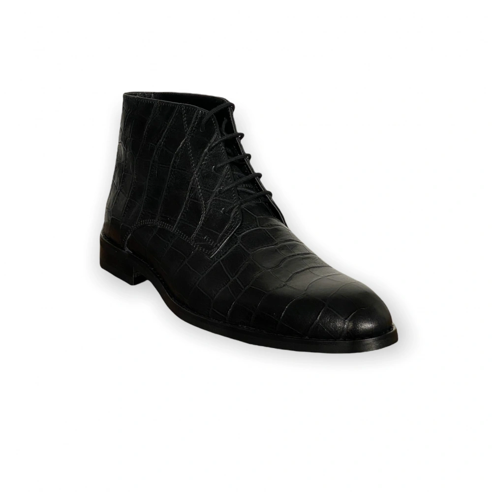 SİYAH TİMSAH DERİ GÖRÜNÜMLÜ DERİ AYAKKABI