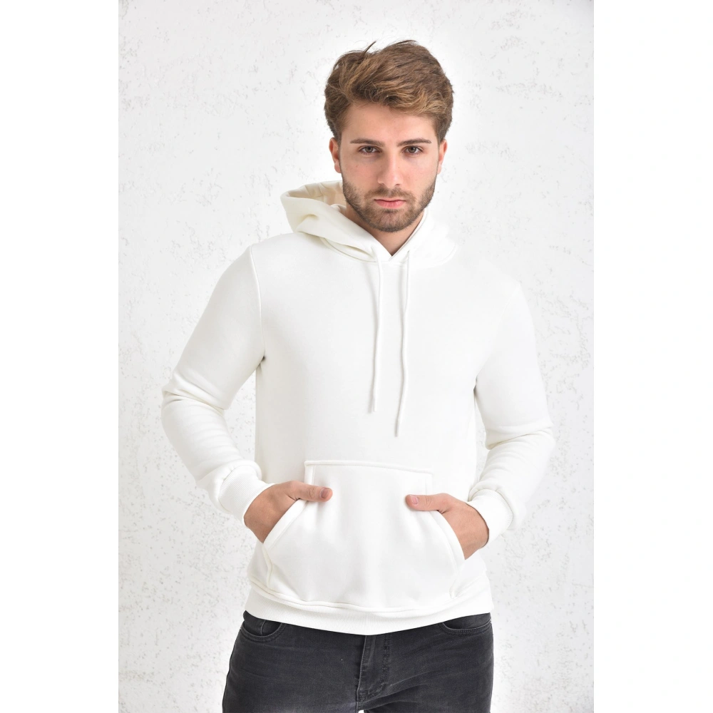 Tulnn Şardonlu Kapüşonlu Erkek Sweatshirt Beyaz