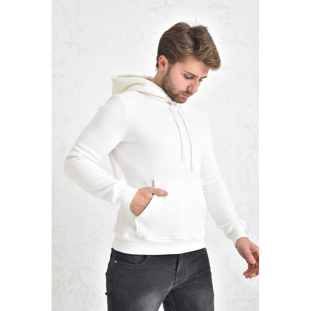 Tulnn Şardonlu Kapüşonlu Erkek Sweatshirt Beyaz