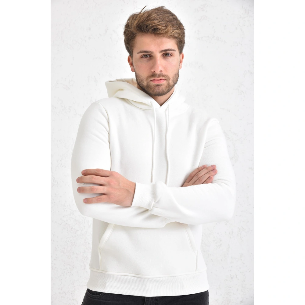 Tulnn Şardonlu Kapüşonlu Erkek Sweatshirt Beyaz