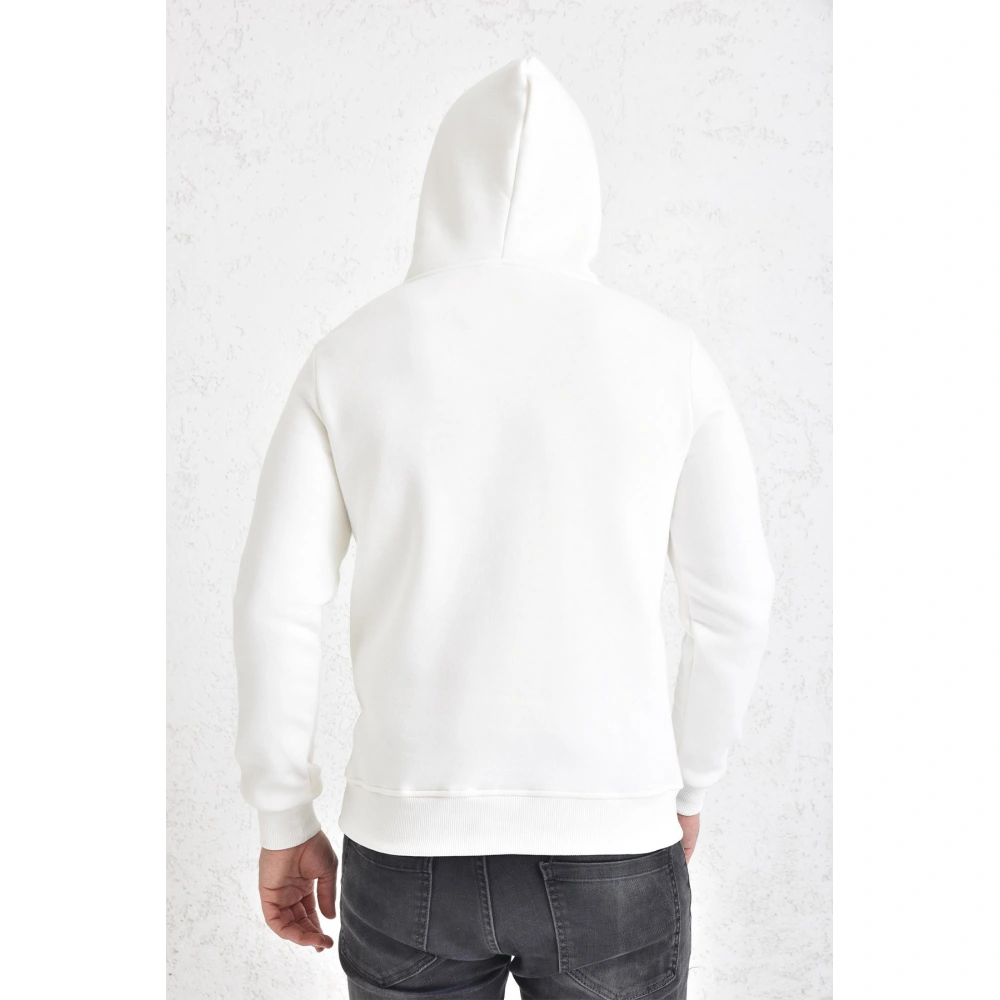 Tulnn Şardonlu Kapüşonlu Erkek Sweatshirt Beyaz