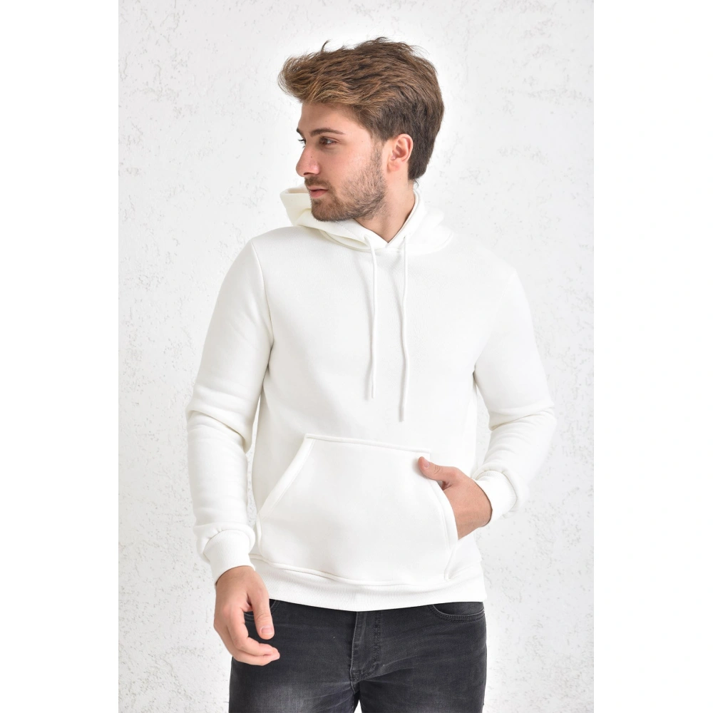 Tulnn Şardonlu Kapüşonlu Erkek Sweatshirt Beyaz