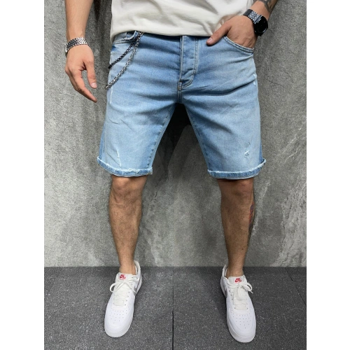 Erkek Açık Mavi Zincirli Kot Şort