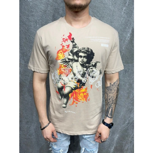 Erkek Melek Figürlü Bej T-shirt