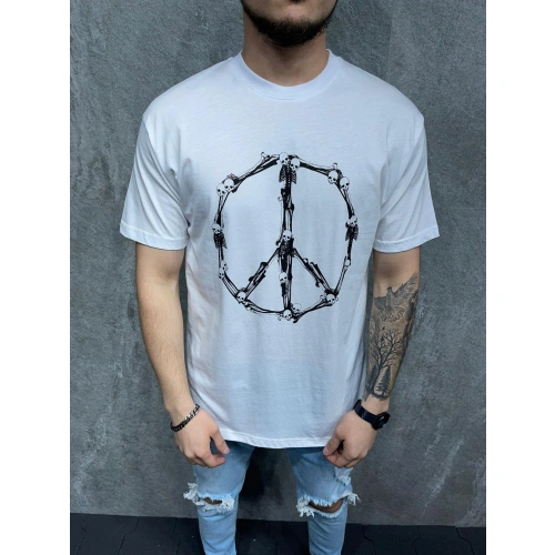 Erkek Beyaz Kurukafa Detaylı T-shirt